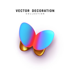 Poster - Abstract 3d butterfly. Vector Elegant Butterflies. Insects moth volume shape. Natural Design Elements. Gradient holographic and golden color.