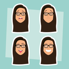 Canvas Print - group of women with eyeglasses heads and expressions