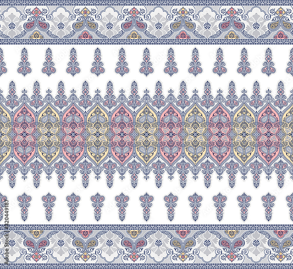 Seamless border on white background with traditional Asian design ...