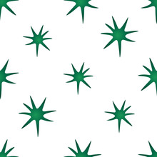 Seamless Pattern Of Virus, Bacteria In Green. Isolated Background. Vector Abstraction. 2019-nCoV. Idea For The Design Of A Medical Article, Educational Literature, Cover, Cover.  Endless Ornament.