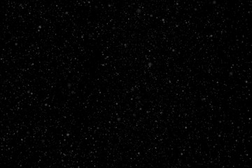 Poster - Snow or snowflake storm falling. White dots falling powder glitter confetti. Explosion on black background for overlay, abstract illustration