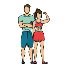 Canvas Print - young athletes couple characters healthy lifestyle