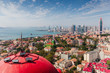 Top view from the hill of Signal Park of red roofs and cityscape of old town and new town seaside of Qingdao, China.Seaside tourist town that is popular with Chinese people.