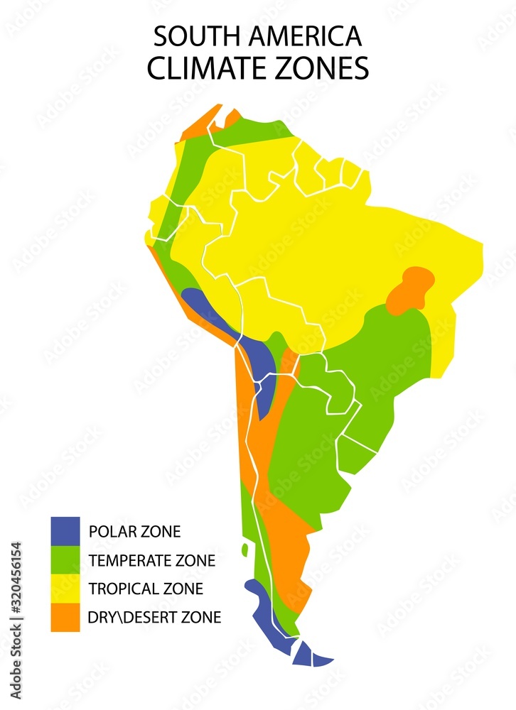 South America climate zones map, vector geographic infographics Stock