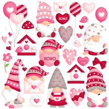 A Vector Set Of Cute Gnome In Many Poses Celebrating Valentine’s Day
