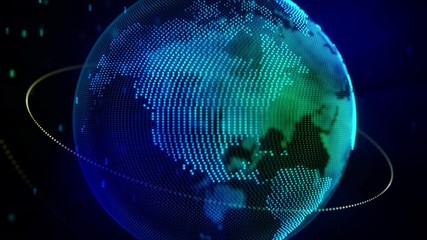 Poster - Spinning globe dot world map with particle and lighting effect, dark and grain processed