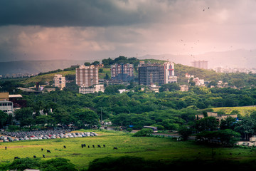 Wall Mural - Beautiful aerial view landscape of green Pune city, Maharashtra, India