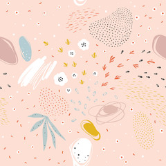 Wall Mural - abstract seamless pattern with scribble textures and doodle floral elements. good for birthday, brid