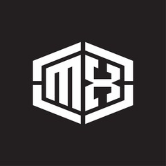 MX Logo monogram with hexagon shape and piece line rounded design tamplate