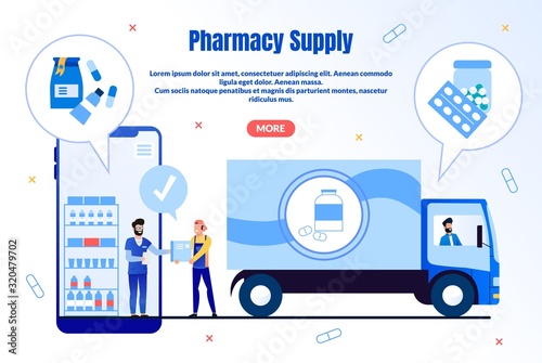 Cuadros en Lienzo Pharmacy Supply Trendy Flat Vector Web Banner, Landing Page Template