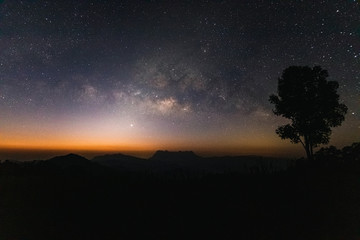 Wall Mural - night landscape mountain and milky way