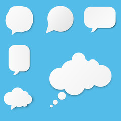 Poster - Paper art with white bank cloud on blue sky background. Collection graphic resources about speech bubble