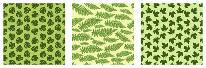 Poster - Set of beautiful pattern with tropical leaves for textile design. Modern palm seamless pattern. Modern wallpaper. Beautiful floral texture. Jungle vector floral. Summer nature print. Tropical leaves