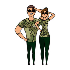 Canvas Print - young military couple avatars characters