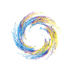 Poster - Colorful dynamic polka dot particles forming a splash swirl pattern