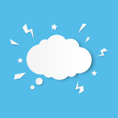 Poster - Paper art with white bank cloud on blue sky background.  Graphic resources about speech bubble