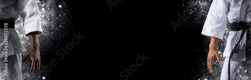 Two martial arts masters, karate practice. Sports banner Wallpaper Mural