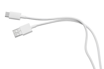 white usb micro usb cable, isolated on white background