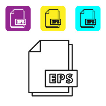 Black line EPS file document. Download eps button icon isolated on white background. EPS file symbol. Set icons colorful square buttons. Vector Illustration