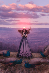 Beautiful woman with peacock photoshoot