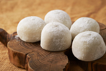 Wall Mural - Daifuku mochi on wooden board 