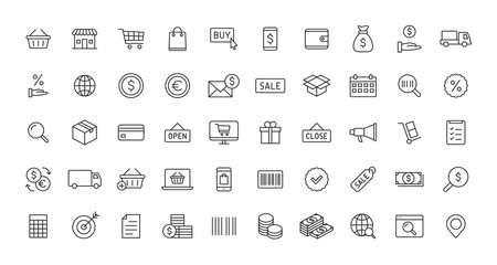 Wall Mural - set of e-commerce and shopping web icons in line style. mobile shop, digital marketing, bank card, g