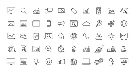 Set of SEO and Development web icons in line style. Contact, Target, Website. Vector illustration.