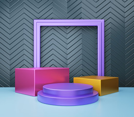 Poster - minimal abstract Geometric shapes, blank podium. modern studio background for product presentation mock up. 3d rendering