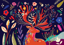 鹿の花のアートイラスト 無料画像 - Public Domain Pictures