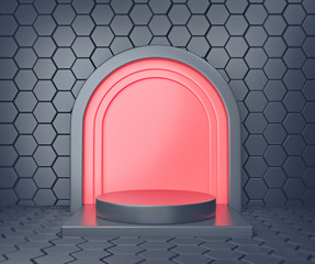 Poster - minimal abstract Geometric shapes, blank podium. modern studio background for product presentation mock up. 3d rendering