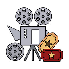 Poster - cinema projector and ticket isolated icon