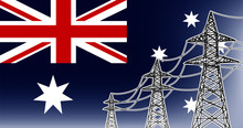 Australia Power Supply Lines Vector Concept - 3 Electric High Voltage Poles On The Flag Background In Colors  Blue, Red, White