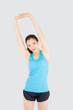 © NT_studio - Beautiful young asian woman in sport standing stretch muscle arm workout with healthy isolated on white background, girl wear shape fit warm up and exercise and yoga for health, wellness concept.