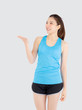 © NT_studio - Beautiful portrait young asian woman in sport with satisfied and holding and throw green apple isolated on white background, girl asia have shape and wellness, exercise for fit with health concept.