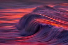 Photo Of Wave Water Textures At Sunset With In Camera Panning Technique