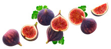 Falling Figs Isolated On White Background