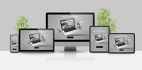 Fototapete - devices mock up scene responsive design