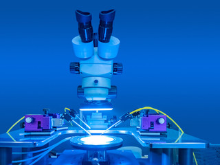 Poster - Radionics. Device for the production of miniature printed circuit boards. Optics in the equipment of the radio-electronic laboratory. Robotic production of electronic components.
