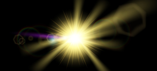 Wall Mural - lins flare, realistic flashes of the sun in the blue sky.
