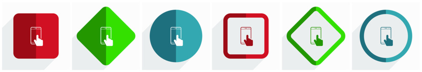 Aufkleber - Smartphone, mobile phone icon set, flat design vector illustration in 6 options for webdesign and mobile applications in eps 10