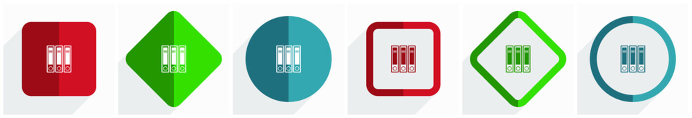 Poster - Binder, folder, document, file icon set, flat design vector illustration in 6 options for webdesign and mobile applications in eps 10