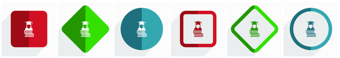 Poster - Student, books education, knowledge icon set, flat design vector illustration in 6 options for webdesign and mobile applications in eps 10