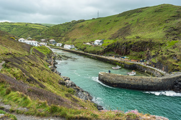 Wall Mural - Spectacular views from the top of Warren point looking towards Boscastle Harbour entrance and the village beyond