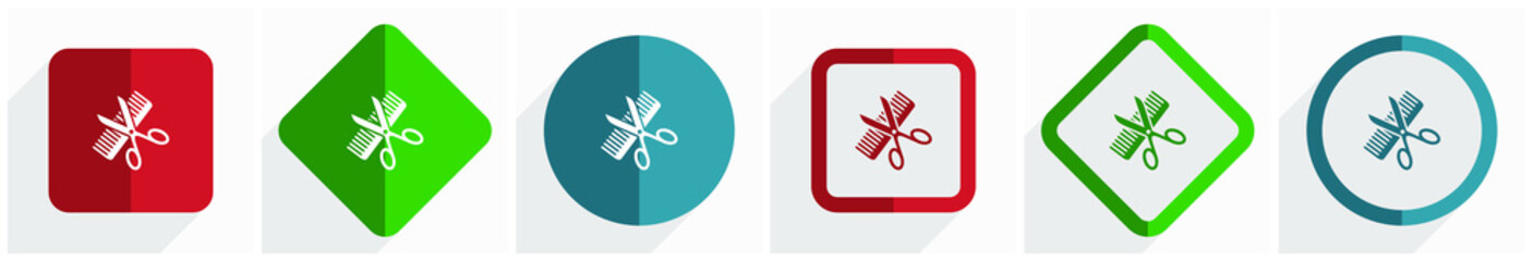 Poster - Haircut, style, hair salon icon set, flat design vector illustration in 6 options for webdesign and mobile applications in eps 10
