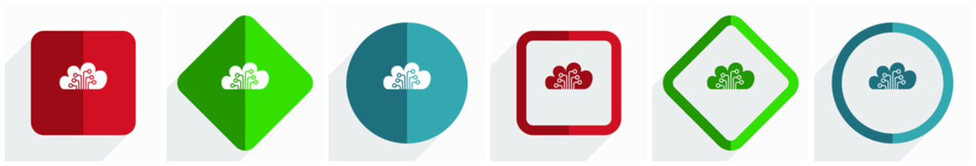 Aufkleber - Cloud computing, technology, circuit, data icon set, flat design vector illustration in 6 options for webdesign and mobile applications in eps 10