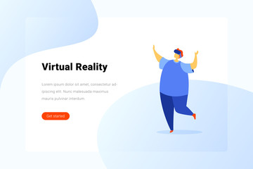 Wall Mural - Man in Virtual Glasses Operating in Virtual Reality space Flat vector illustration