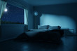 © Brilliant Eye - 3d rendering of bedroom with made bed in the full moon night