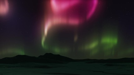 animation of spectacular bright realistic aurora borealis landscape. time lapse clip of polar light 