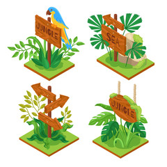 Poster - Jungle Wooden Signs Set