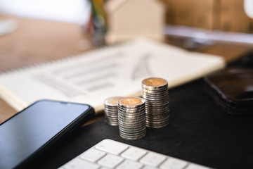 Money growing concept-Money and income graph drawing On Home office desk